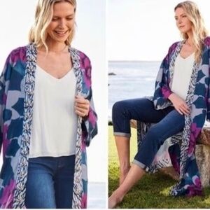 Soft Surroundings Artika Kimono 3/4 Sleeve Open Front abstract Topper Sz S/M